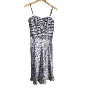 Cache Blue Gray Animal Print Strap Fit And Flare Dress Size 8